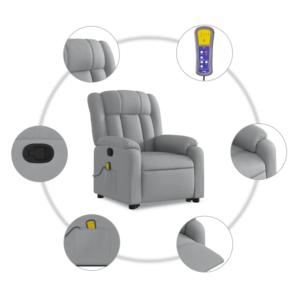 vidaXL Stand up Massage Recliner Chair Light Gray Fabric-5