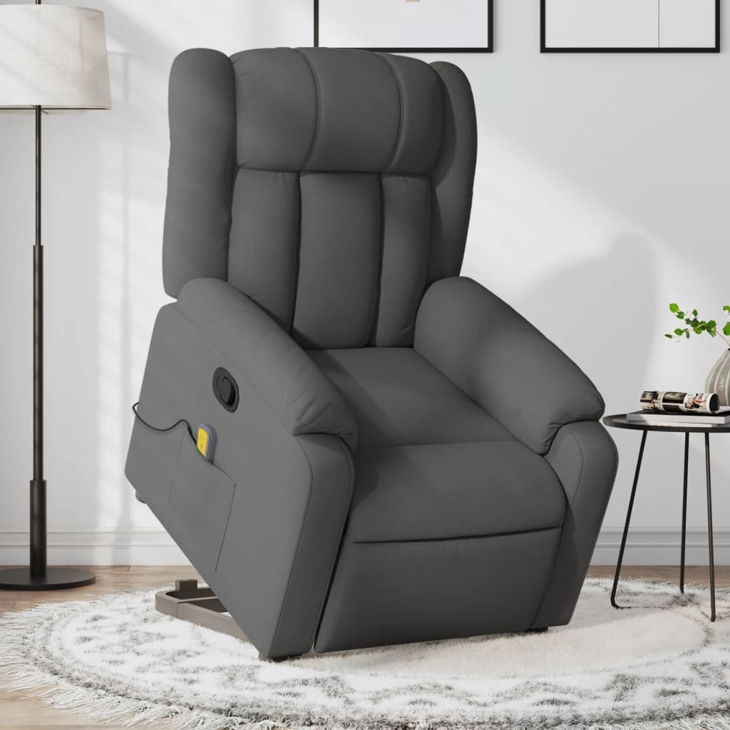 vidaXL Stand up Massage Recliner Chair Dark Gray Fabric-0