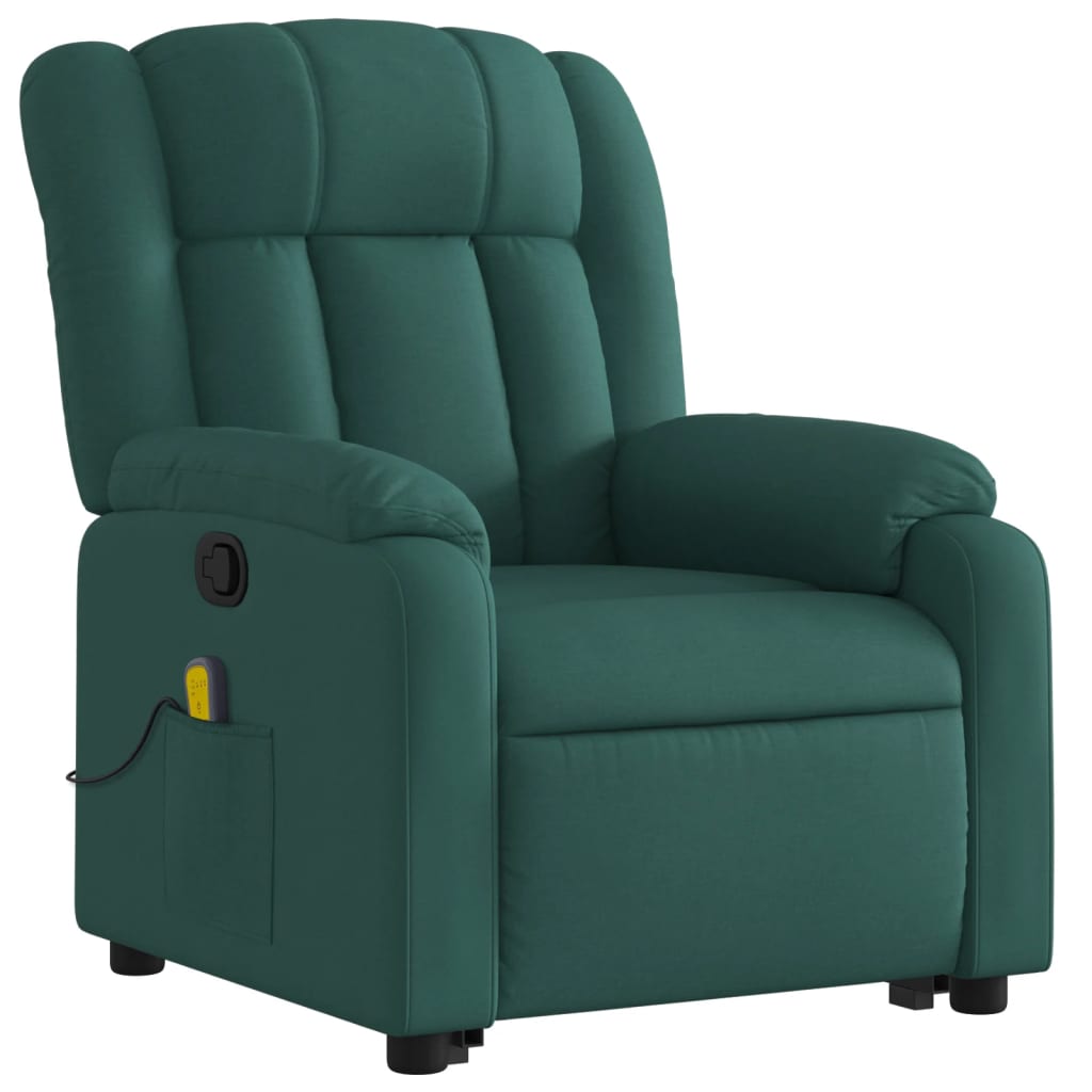 vidaXL Stand up Massage Recliner Chair Dark Green Fabric-1