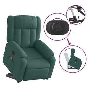 vidaXL Stand up Massage Recliner Chair Dark Green Fabric-3