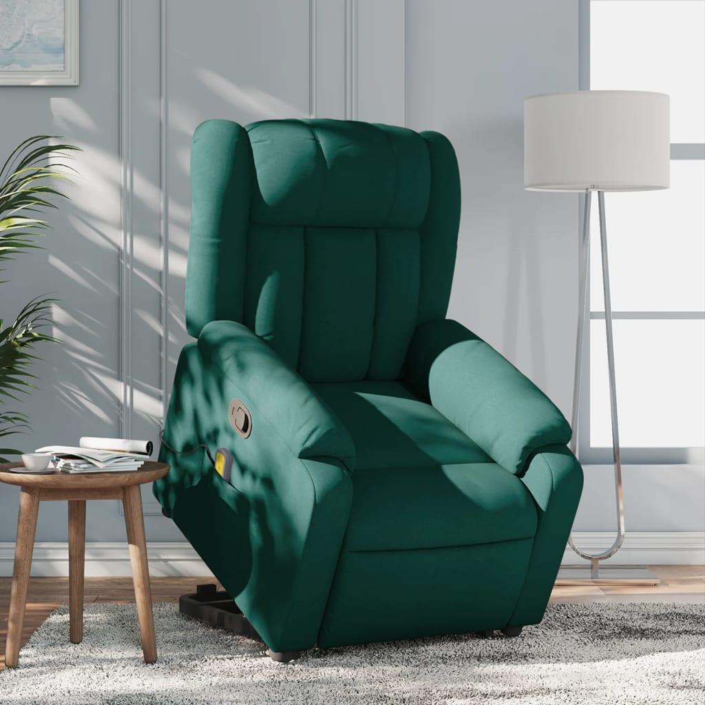 vidaXL Stand up Massage Recliner Chair Dark Green Fabric-0