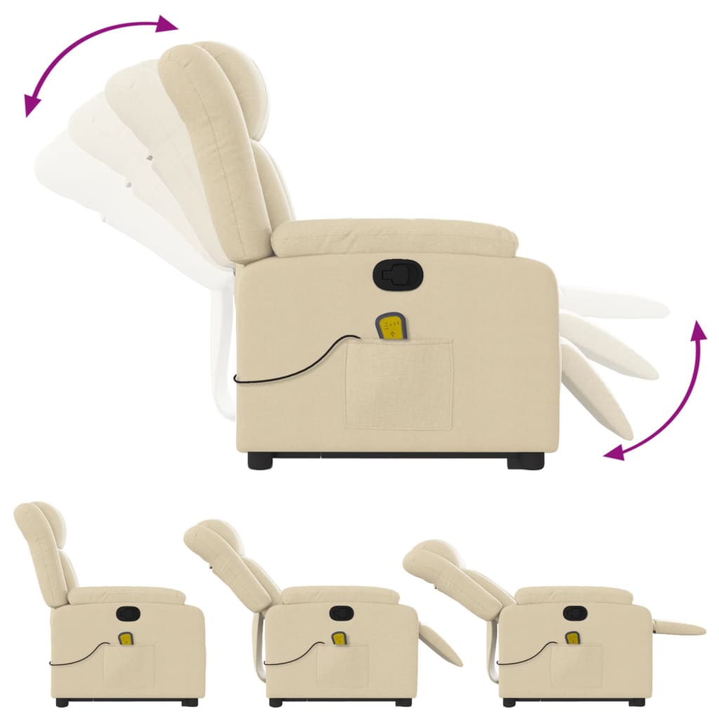 vidaXL Stand up Massage Recliner Chair Cream Fabric-4