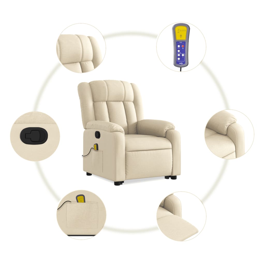 vidaXL Stand up Massage Recliner Chair Cream Fabric-5