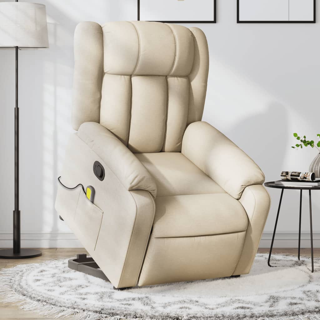 vidaXL Stand up Massage Recliner Chair Cream Fabric-0