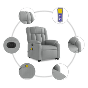 vidaXL Electric Stand up Massage Recliner Chair Light Gray Fabric-5