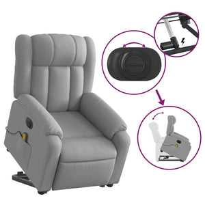 vidaXL Electric Stand up Massage Recliner Chair Light Gray Fabric-7