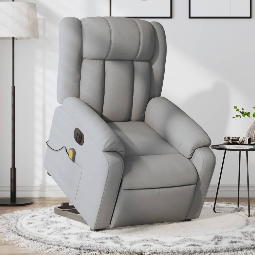 vidaXL Electric Stand up Massage Recliner Chair Light Gray Fabric-0