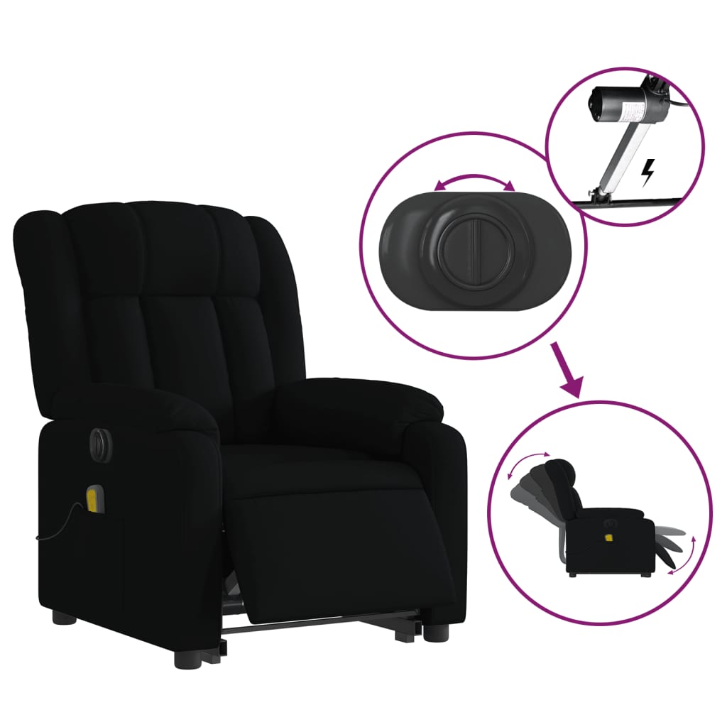 vidaXL Electric Stand up Massage Recliner Chair Black Fabric-3