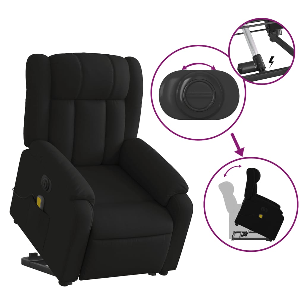 vidaXL Electric Stand up Massage Recliner Chair Black Fabric-7