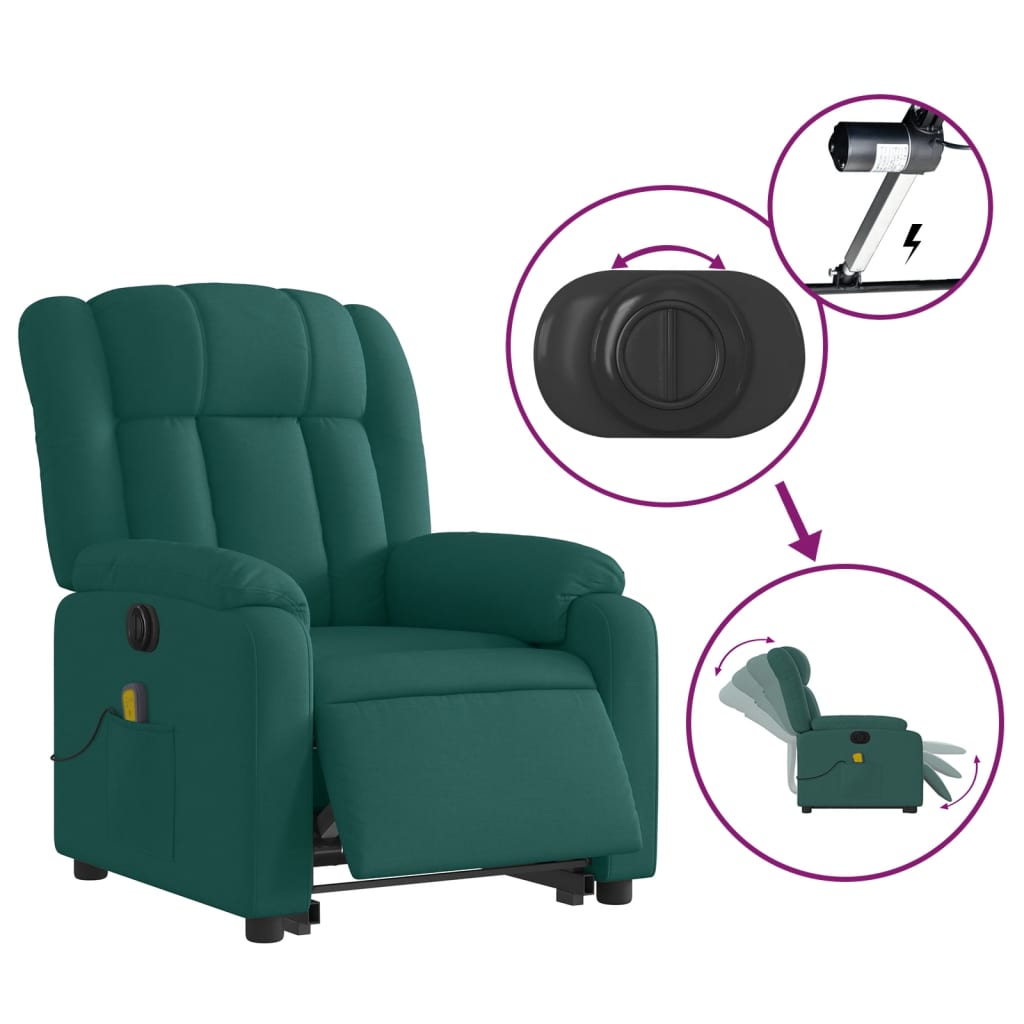 vidaXL Electric Stand up Massage Recliner Chair Dark Green Fabric-3