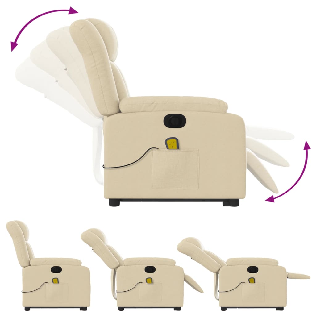 vidaXL Electric Stand up Massage Recliner Chair Cream Fabric-4