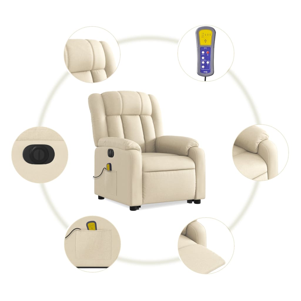 vidaXL Electric Stand up Massage Recliner Chair Cream Fabric-5