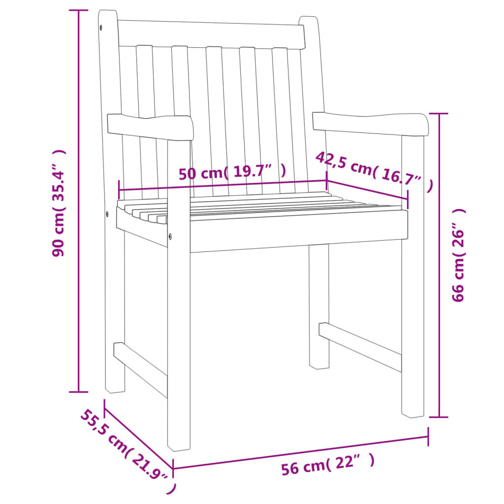 vidaXL Patio Chair Outdoor Slatted Armchair Garden Seat Solid Wood Acacia-25