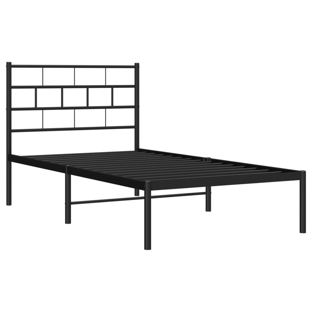 vidaXL Metal Bed Frame with Headboard Black 39.4"x74.8" Twin-2