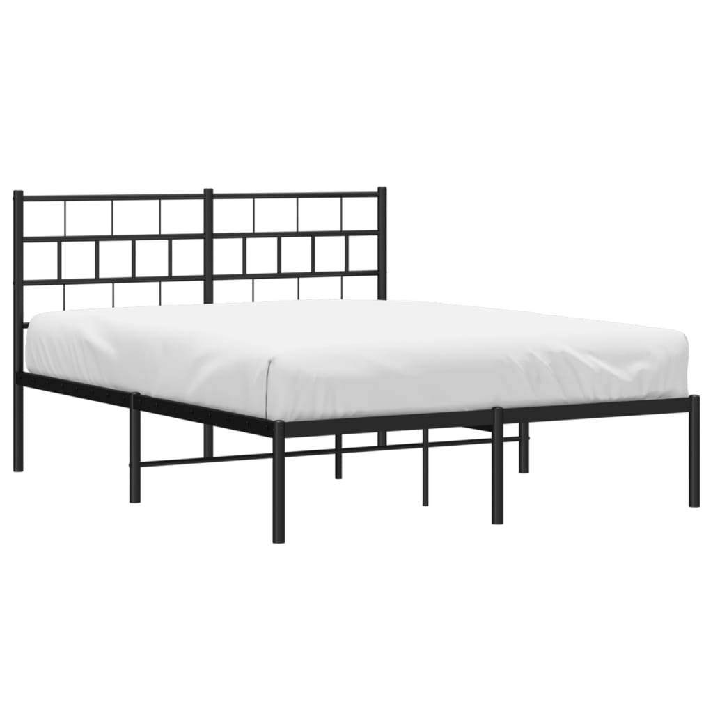 vidaXL Metal Bed Frame with Headboard Black 53.1"x74.8"-1