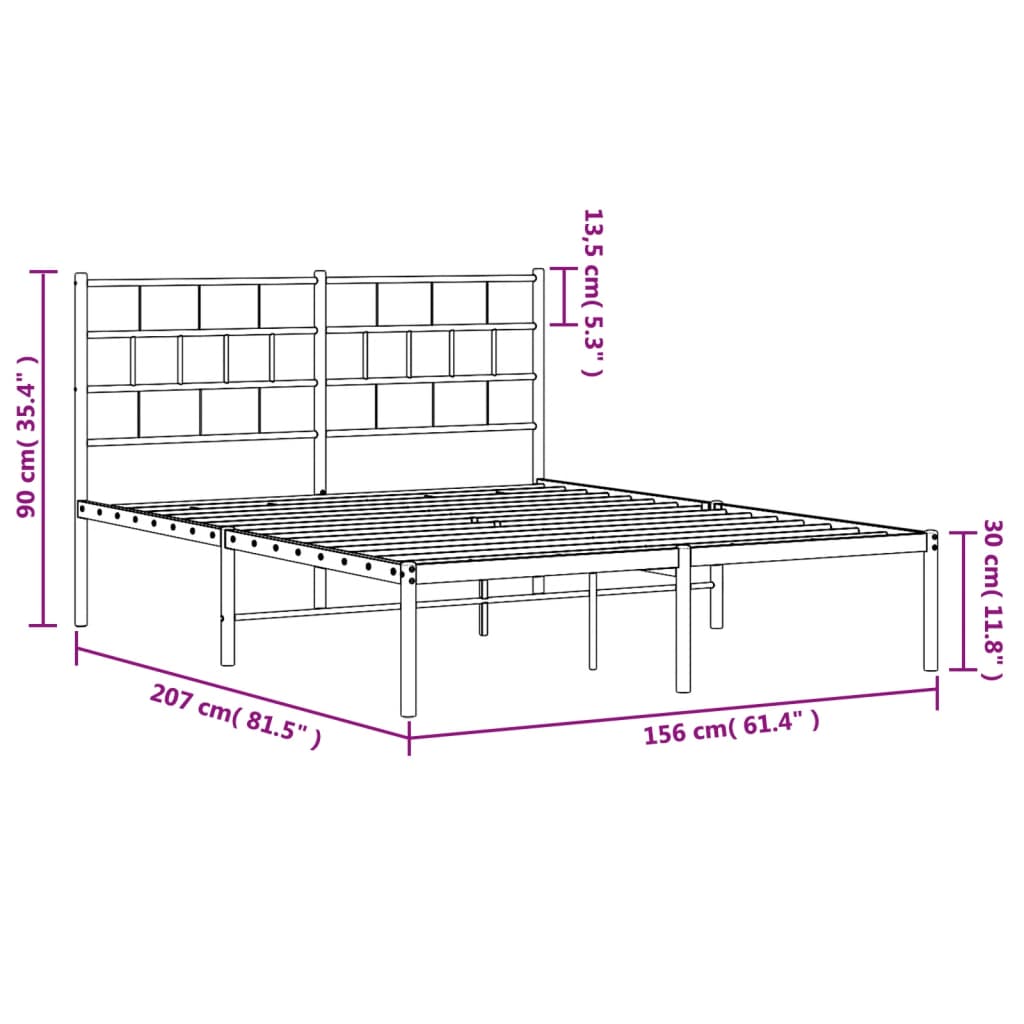 vidaXL Metal Bed Frame with Headboard Black 59.1"x78.7"-7