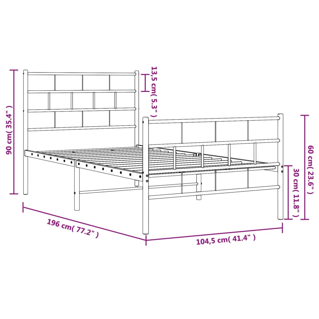 vidaXL Metal Bed Frame with Headboard and Footboard Black 39.4"x74.8" Twin-7