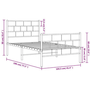 vidaXL Metal Bed Frame with Headboard and Footboard Black 39.4"x74.8" Twin-7