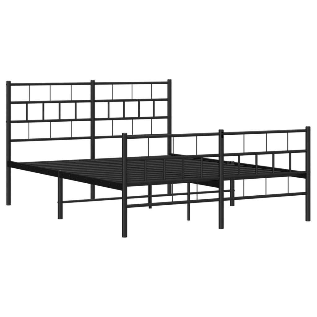 vidaXL Metal Bed Frame with Headboard and Footboard Black 53.1"x74.8"-2