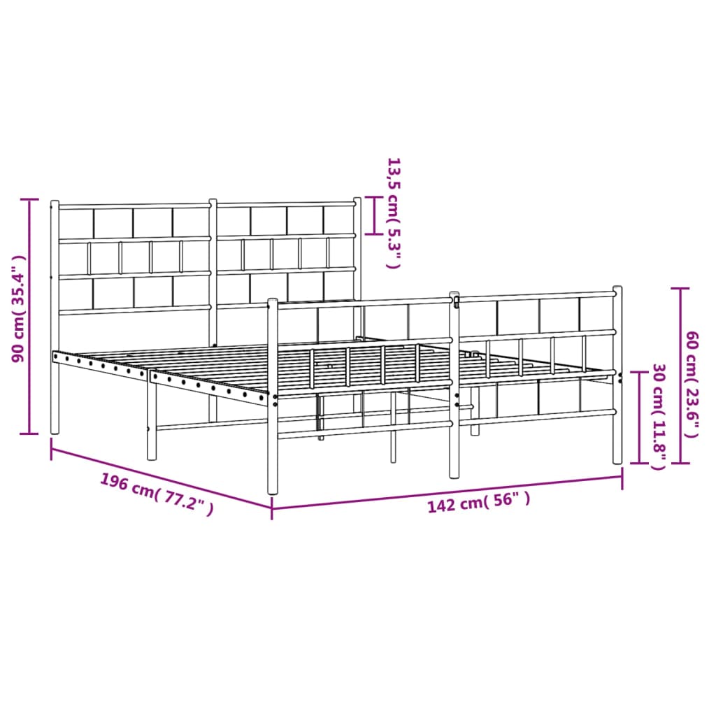 vidaXL Metal Bed Frame with Headboard and Footboard Black 53.1"x74.8"-7