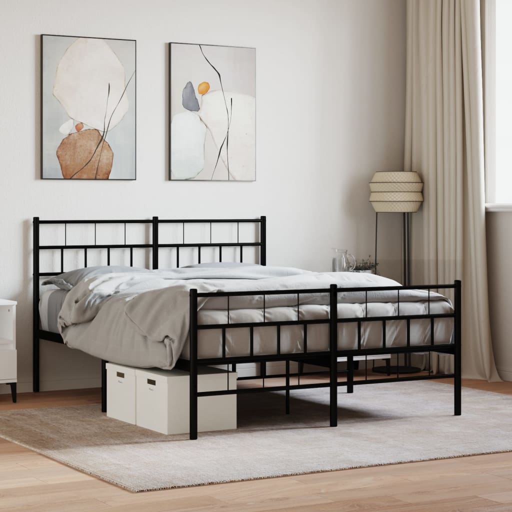 vidaXL Metal Bed Frame with Headboard and Footboard Black 53.1"x74.8"-0