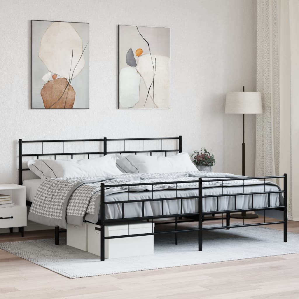 vidaXL Metal Bed Frame with Headboard&Footboard Black 72"x83.9" California King-0