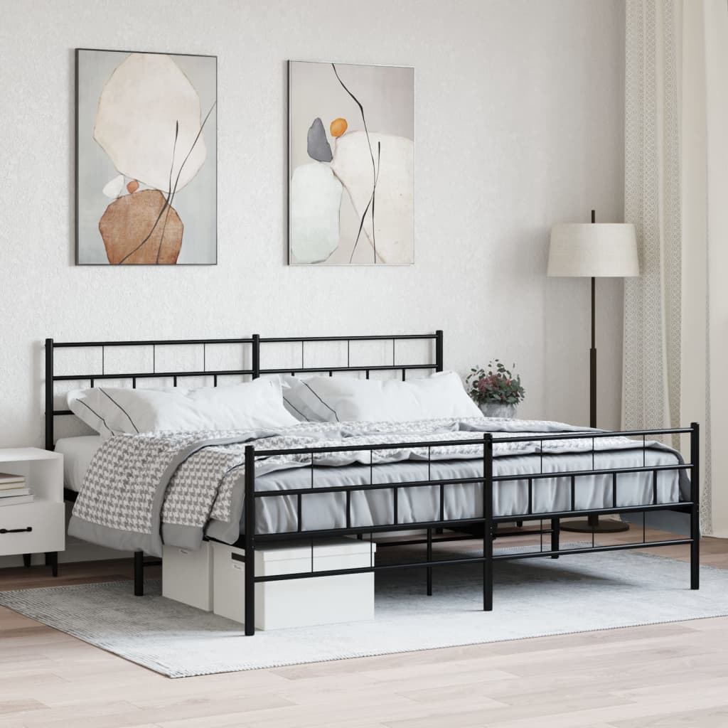 vidaXL Metal Bed Frame with Headboard and Footboard Black 76"x79.9" King-0