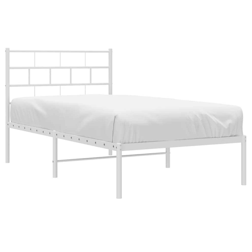 vidaXL Metal Bed Frame with Headboard White 39.4"x74.8" Twin-1