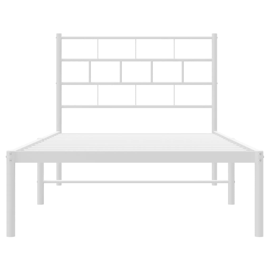 vidaXL Metal Bed Frame with Headboard White 39.4"x74.8" Twin-3