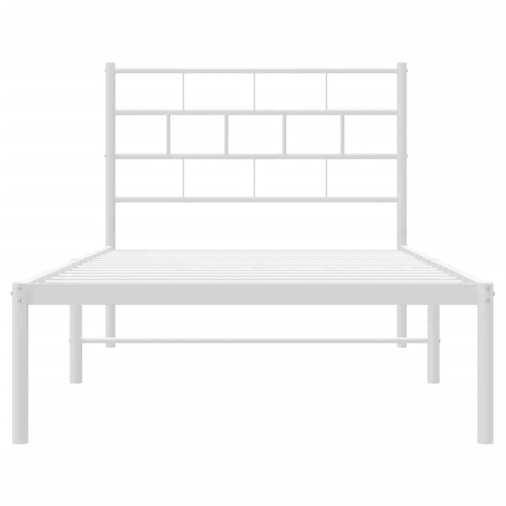 vidaXL Metal Bed Frame with Headboard White 39.4"x78.7"-3