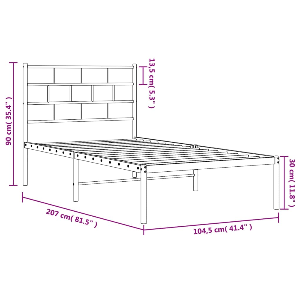 vidaXL Metal Bed Frame with Headboard White 39.4"x78.7"-7