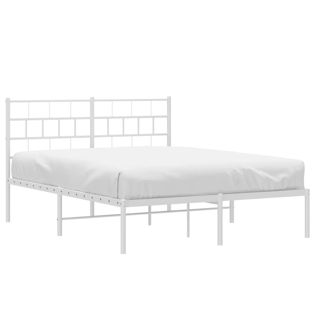 vidaXL Metal Bed Frame with Headboard White 53.1"x74.8"-1