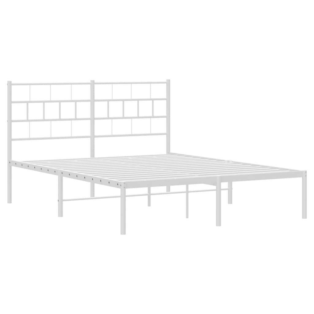 vidaXL Metal Bed Frame with Headboard White 53.1"x74.8"-2