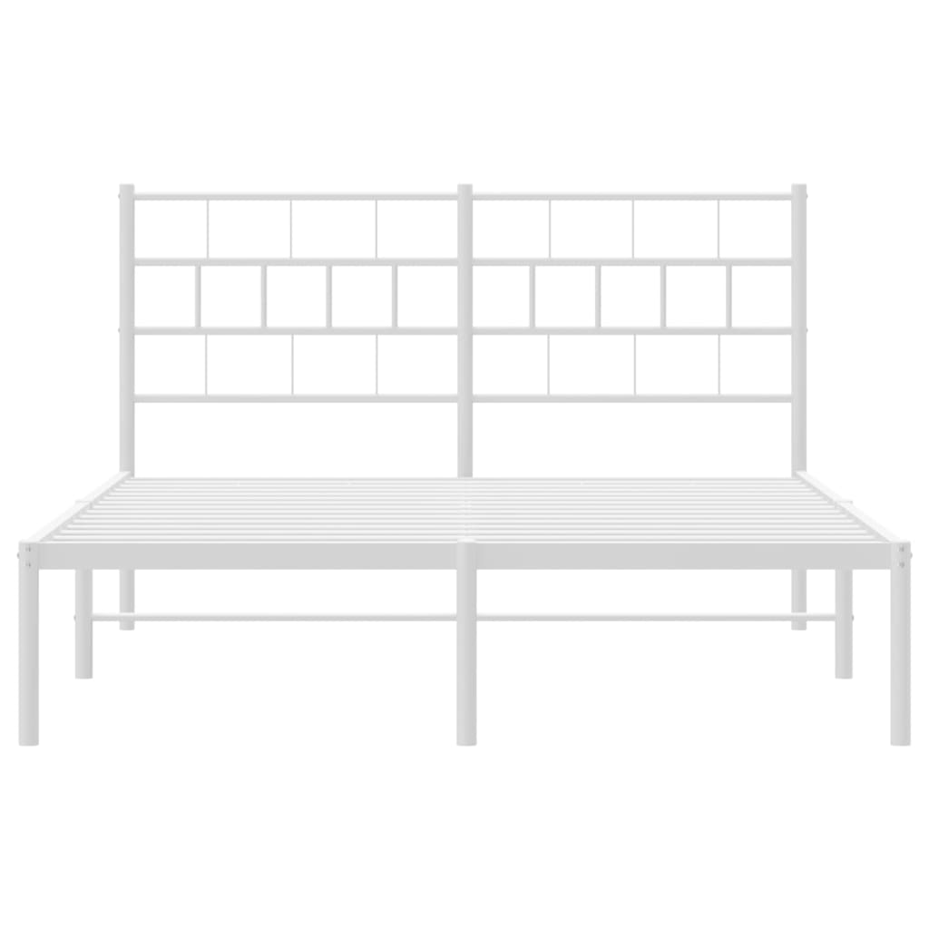 vidaXL Metal Bed Frame with Headboard White 53.1"x74.8"-3