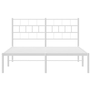 vidaXL Metal Bed Frame with Headboard White 53.1"x74.8"-3