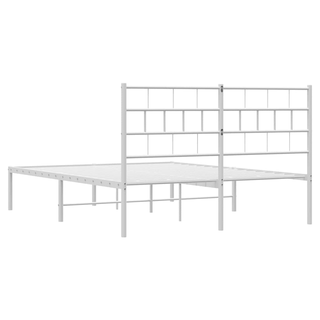 vidaXL Metal Bed Frame with Headboard White 53.1"x74.8"-5