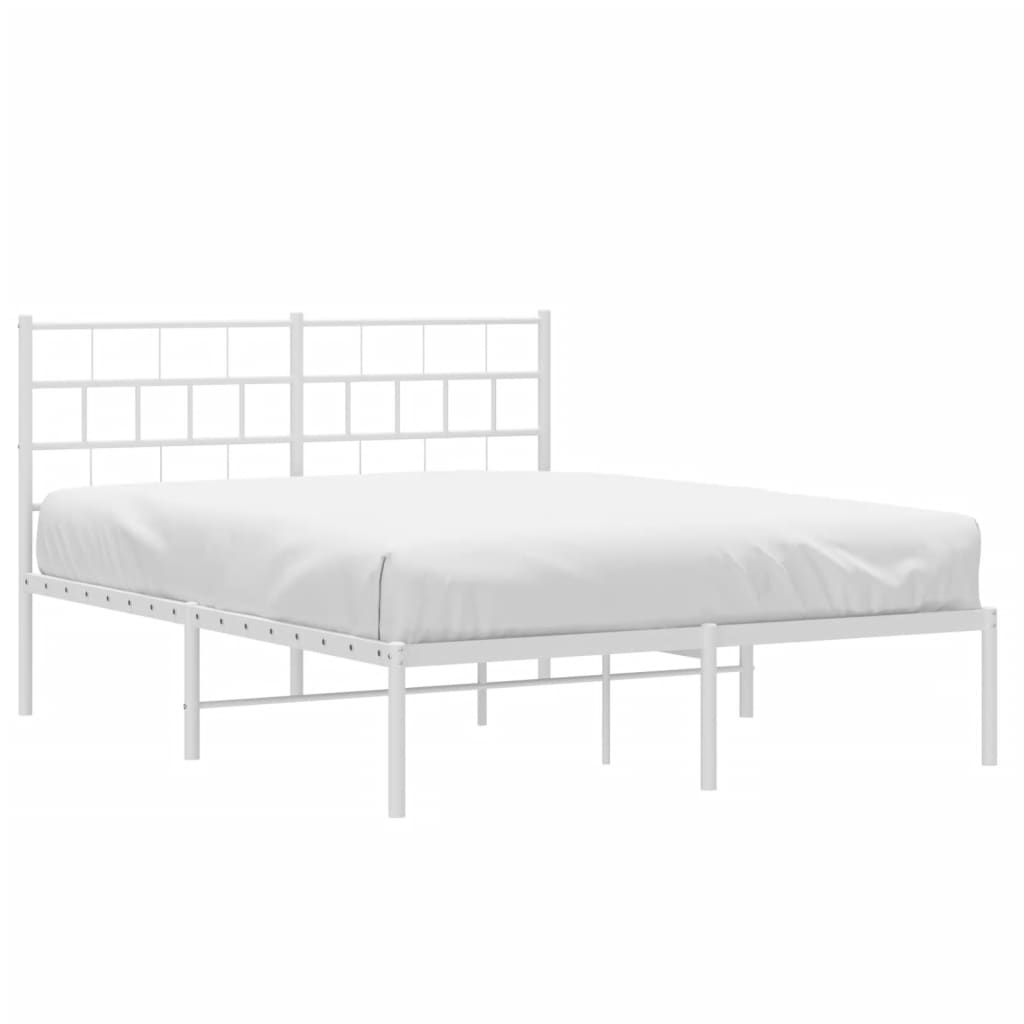 vidaXL Metal Bed Frame with Headboard White 59.1"x78.7"-1