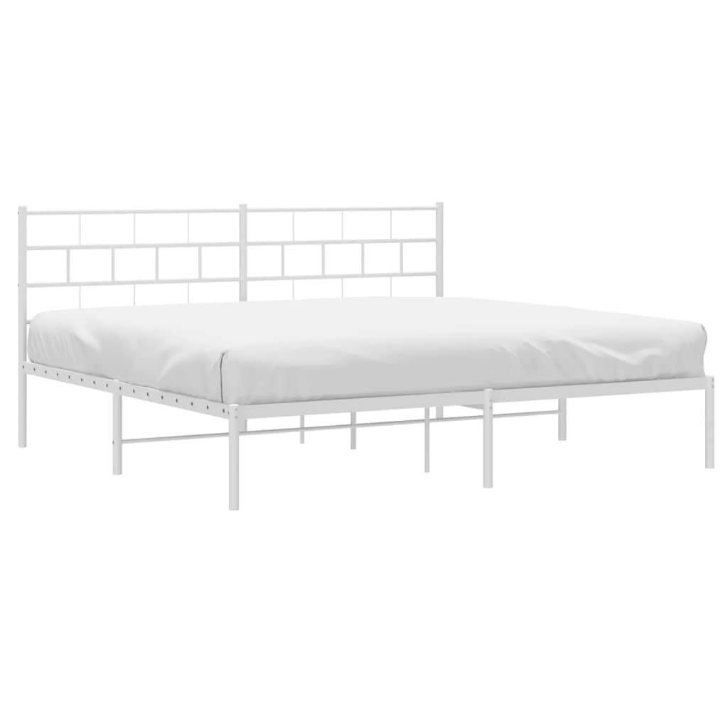 vidaXL Metal Bed Frame with Headboard White 72"x83.9" California King-1