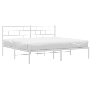 vidaXL Metal Bed Frame with Headboard White 72"x83.9" California King-1