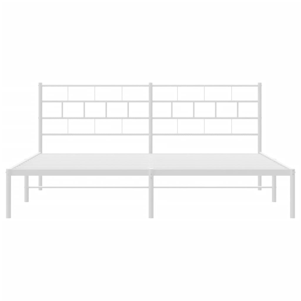 vidaXL Metal Bed Frame with Headboard White 72"x83.9" California King-3