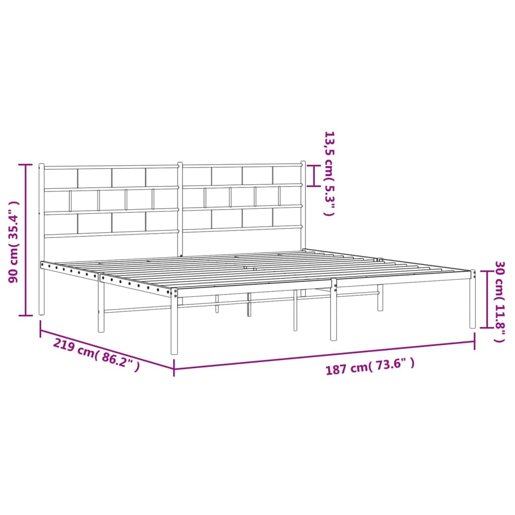 vidaXL Metal Bed Frame with Headboard White 72"x83.9" California King-7