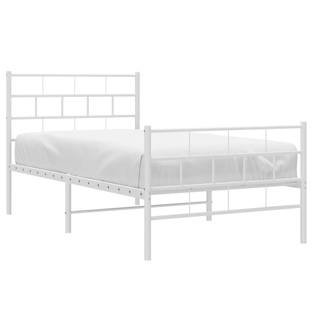 vidaXL Metal Bed Frame with Headboard and Footboard White 39.4"x78.7"-1