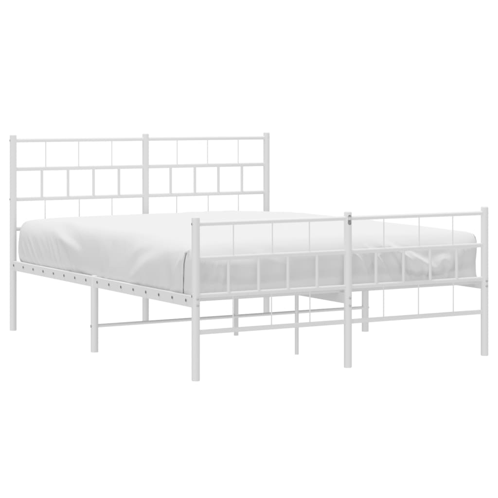 vidaXL Metal Bed Frame with Headboard and Footboard White 53.1"x74.8"-1