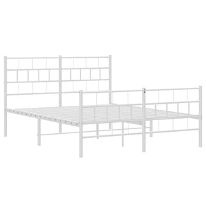 vidaXL Metal Bed Frame with Headboard and Footboard White 53.1"x74.8"-2