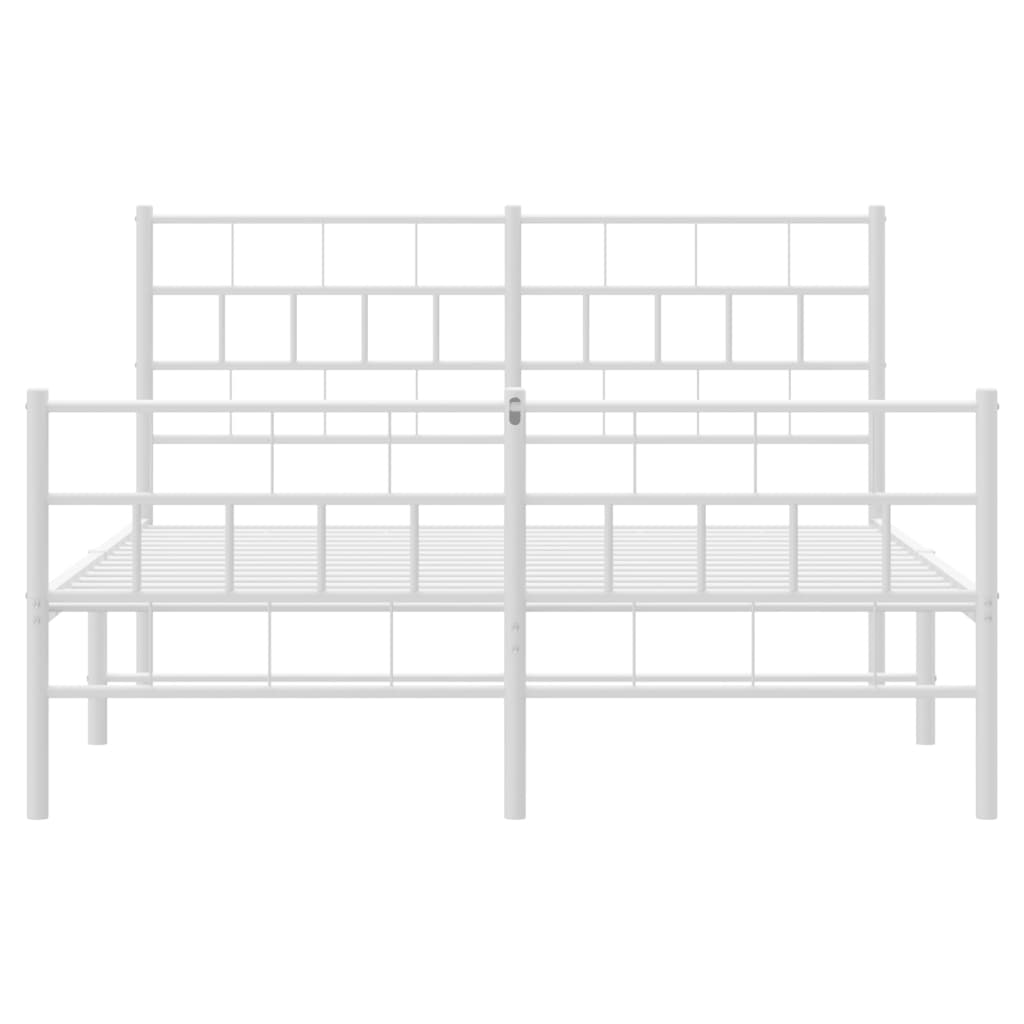 vidaXL Metal Bed Frame with Headboard and Footboard White 53.1"x74.8"-3