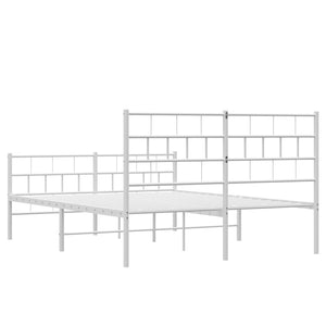 vidaXL Metal Bed Frame with Headboard and Footboard White 53.1"x74.8"-5