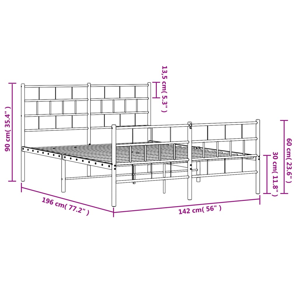 vidaXL Metal Bed Frame with Headboard and Footboard White 53.1"x74.8"-7