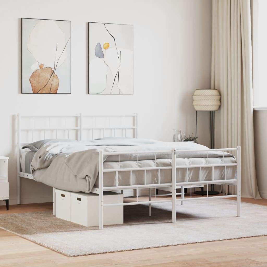 vidaXL Metal Bed Frame with Headboard and Footboard White 53.1"x74.8"-0