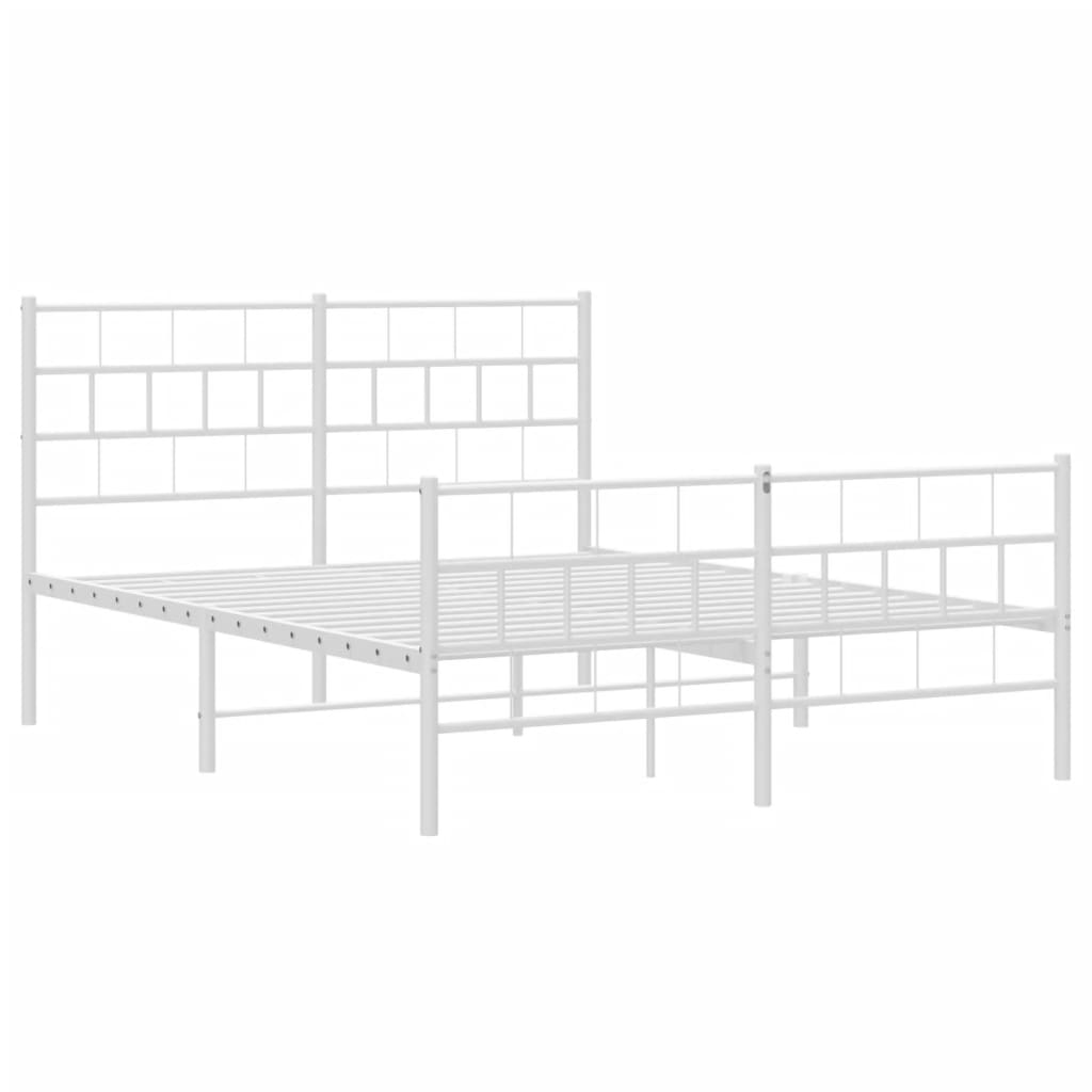 vidaXL Metal Bed Frame with Headboard and Footboard White 59.1"x78.7"-2