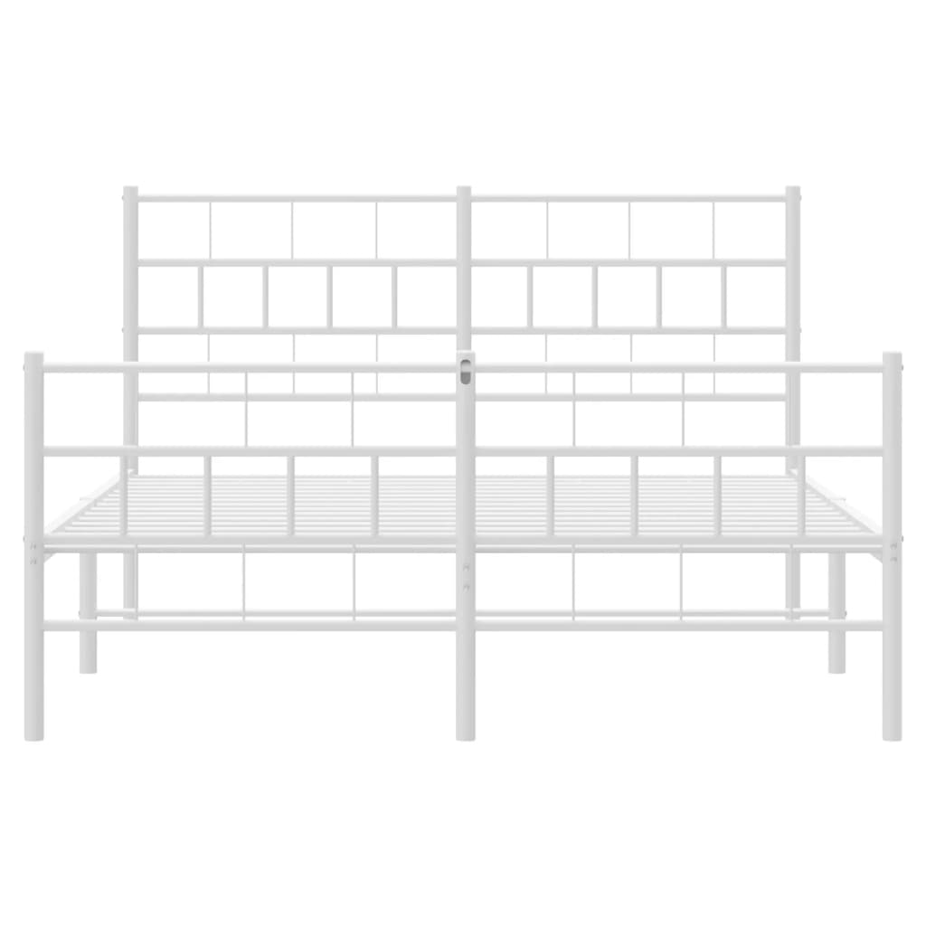 vidaXL Metal Bed Frame with Headboard and Footboard White 59.1"x78.7"-3